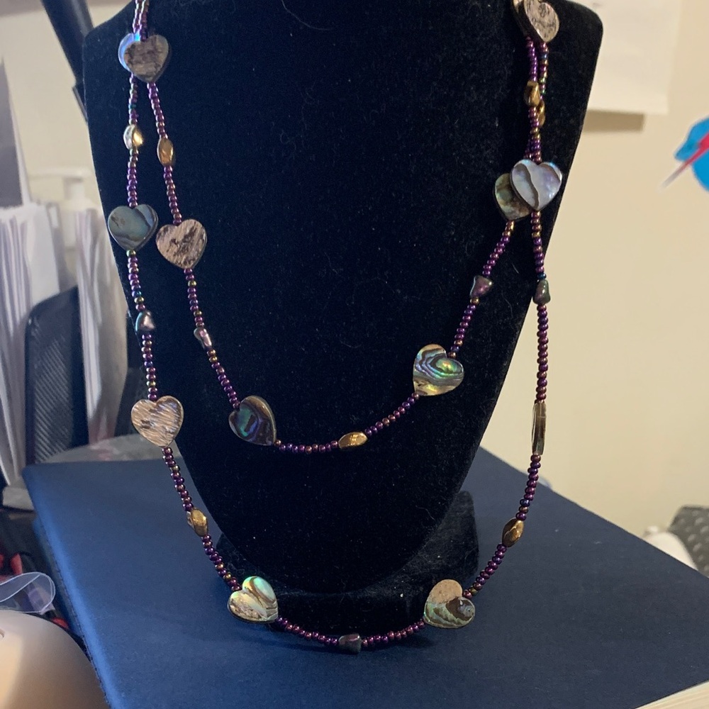 Abalone Heart Bead Layered Necklace - Purple